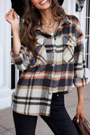 Blue Geometric Plaid Print Pocketed Shacket