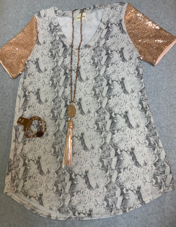 Grey Snake Skin Shirt with Gold Sleeves
