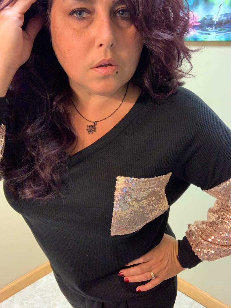 Black Shirt Long Gold Sleeves