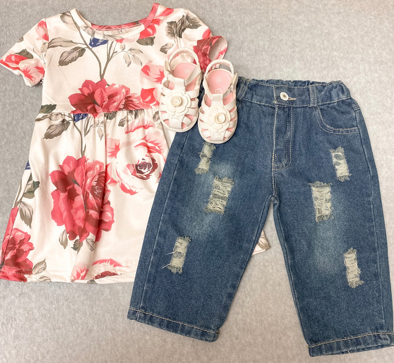 Floral & Distressed Jean Outfit